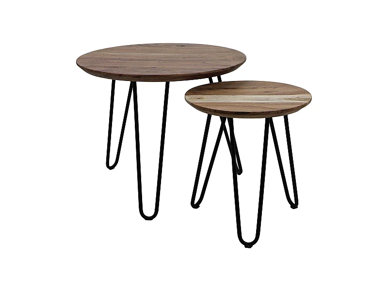 Ensemble de 2 tables rondes Zurich Swiss Edge - Acacia-fer ø60x50+ ø40x43