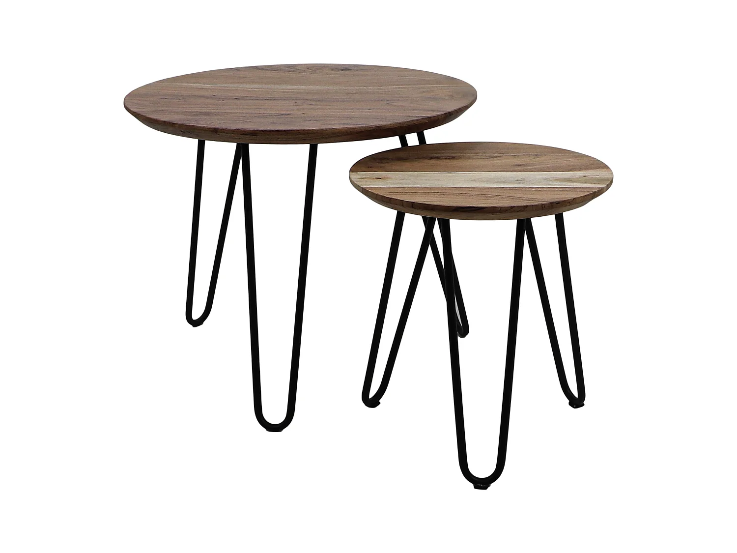 Ensemble de 2 tables rondes Zurich Swiss Edge - Acacia-fer ø60x50+ ø40x43