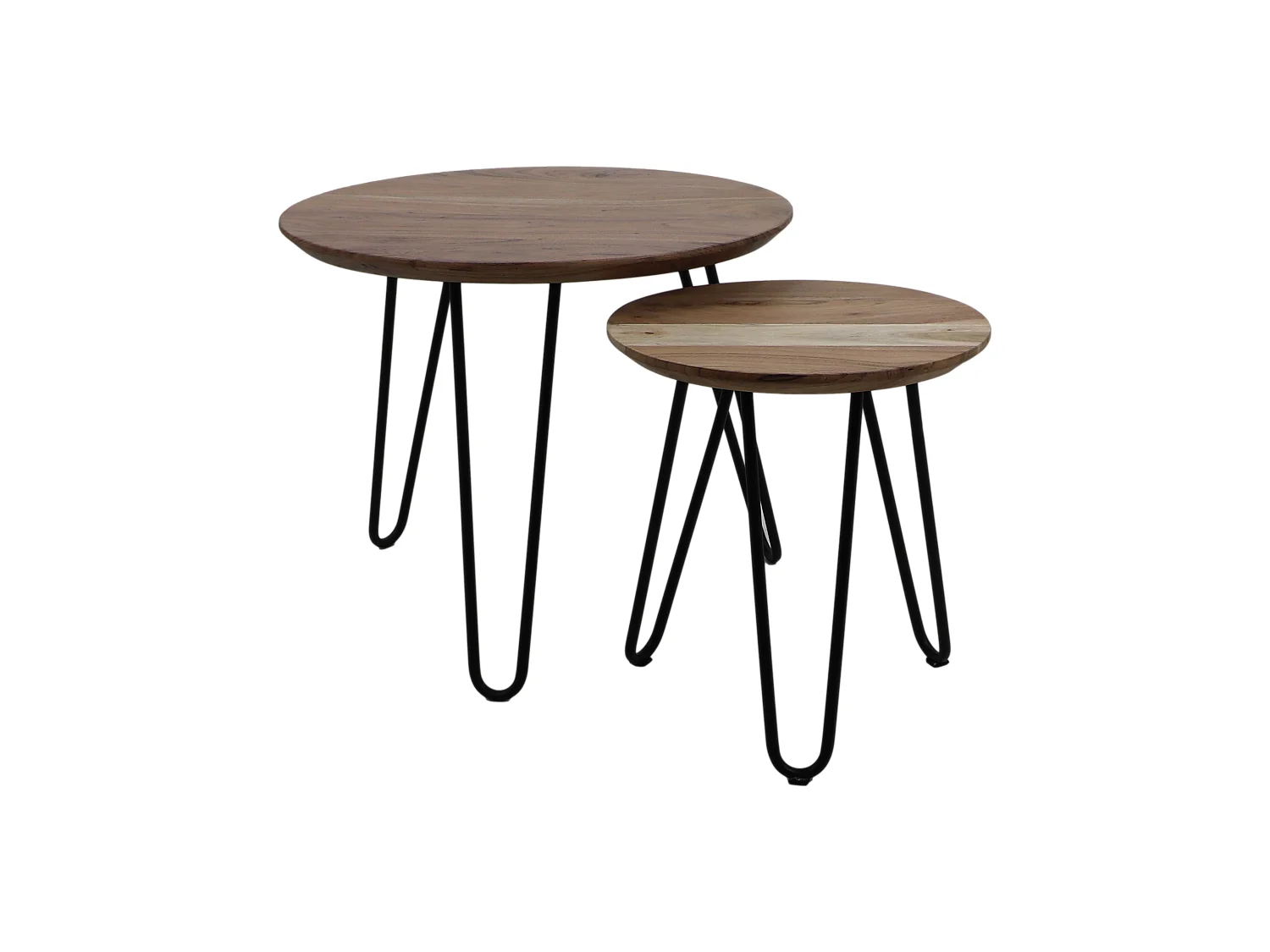 Ensemble de 2 tables rondes Zurich Swiss Edge - Acacia-fer ø60x50+ ø40x43