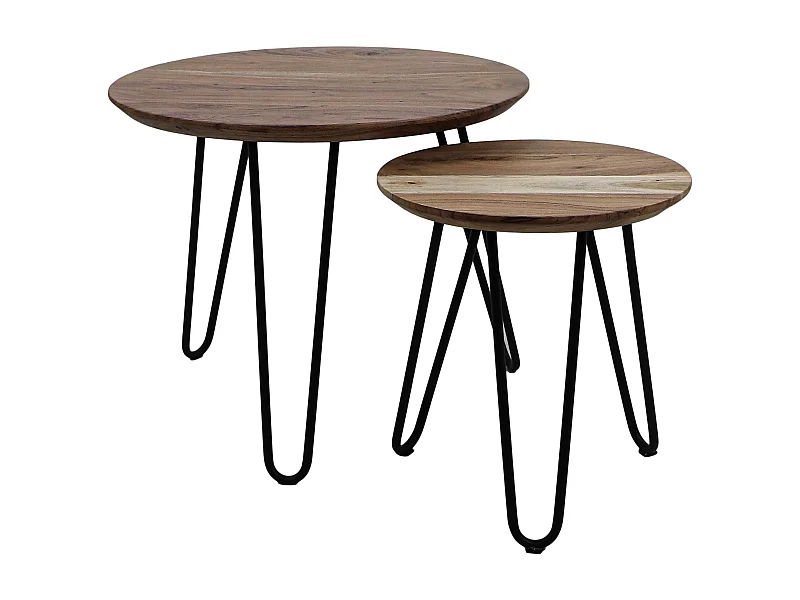 Ensemble de 2 tables rondes Zurich Swiss Edge - Acacia-fer ø60x50+ ø40x43