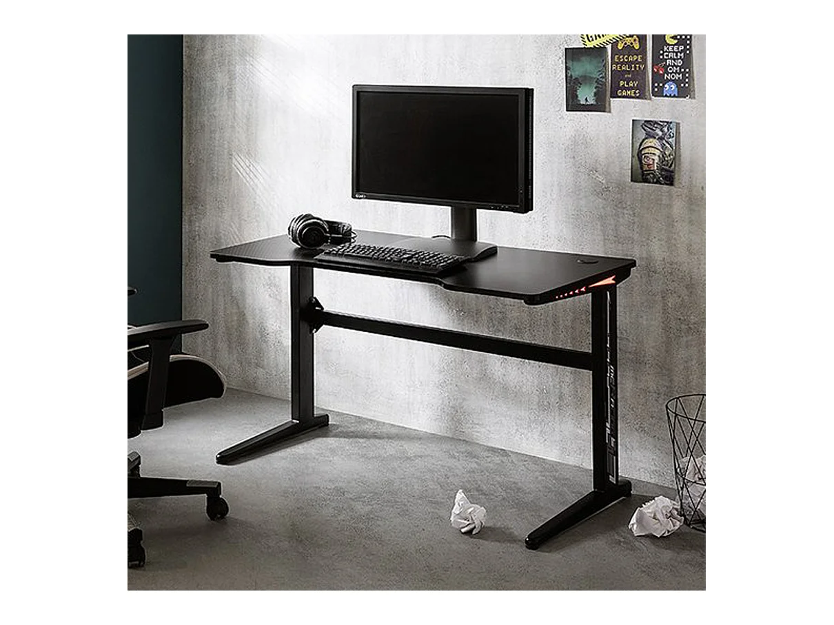 Bureau d'ordinateur avec LED coloris noir - Longueur 120 x Hauteur 73 x Profondeur 60 cm