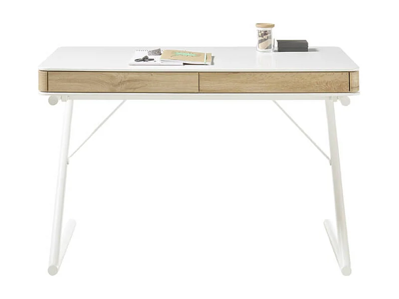 Bureau d'ordinateur avec 2 tiroirs coloris blanc mat - Longueur 120 x Hauteur 75 x Profondeur 60 cm