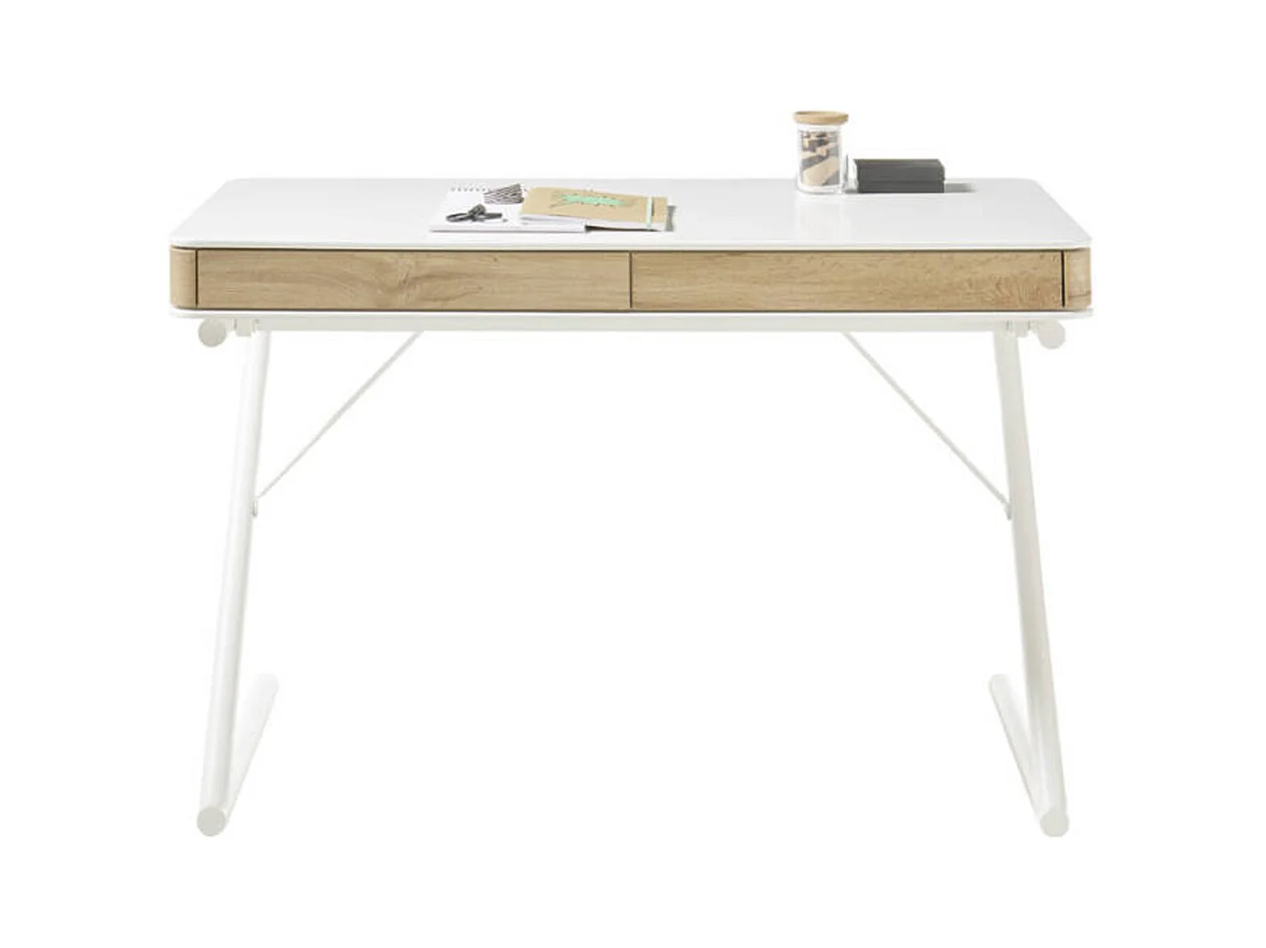 Bureau d'ordinateur avec 2 tiroirs coloris blanc mat - Longueur 120 x Hauteur 75 x Profondeur 60 cm
