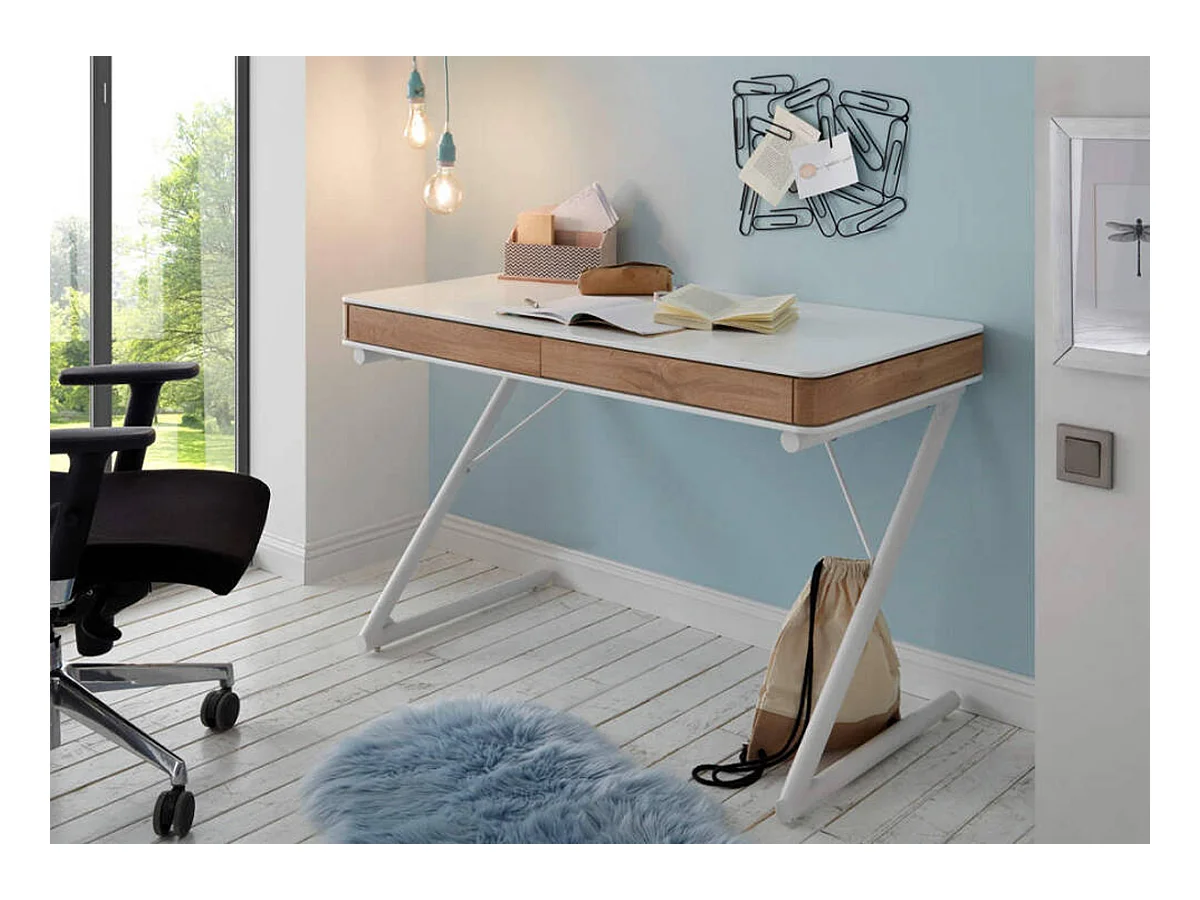 Bureau d'ordinateur avec 2 tiroirs coloris blanc mat - Longueur 120 x Hauteur 75 x Profondeur 60 cm