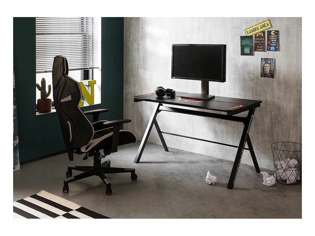 Bureau d'ordinateur / table de jeu coloris noir en métal + LED - Longueur 120 x Hauteur 73 x Profondeur 60 cm