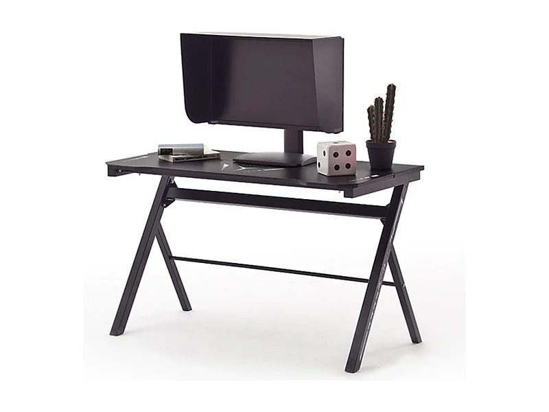 Bureau d'ordinateur / table de jeu en métal coloris noir + LED - Longueur 120 x Hauteur 73 x Profondeur 60 cm