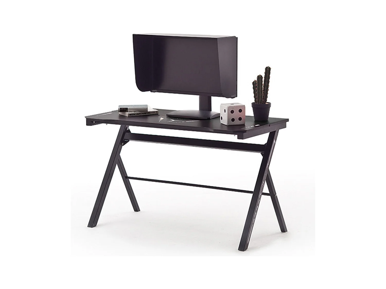 Bureau d'ordinateur / table de jeu en métal coloris noir + LED - Longueur 120 x Hauteur 73 x Profondeur 60 cm