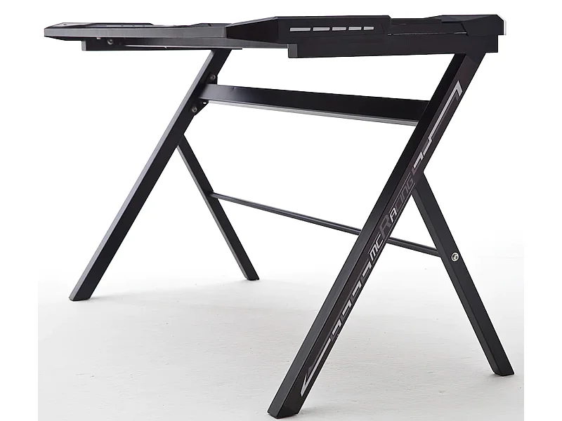 Bureau d'ordinateur avec LED et couvercle coloris noir - Longueur 120 x Hauteur 73 x Profondeur 60 cm