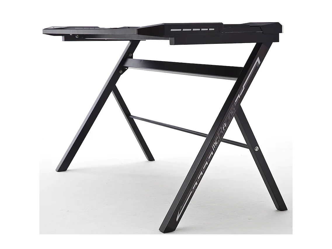 Bureau d'ordinateur avec LED et couvercle coloris noir - Longueur 120 x Hauteur 73 x Profondeur 60 cm