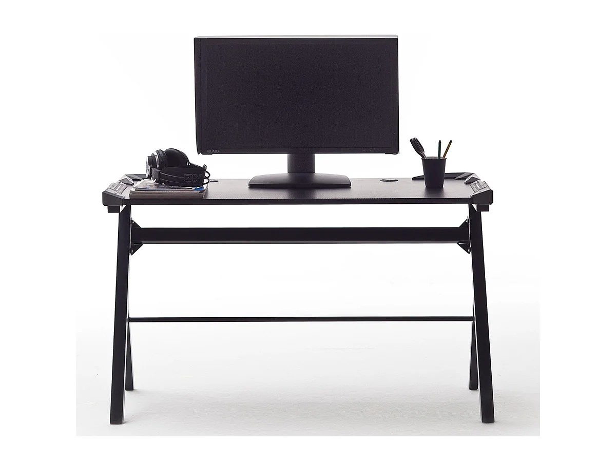 Bureau d'ordinateur avec LED et couvercle coloris noir - Longueur 120 x Hauteur 73 x Profondeur 60 cm