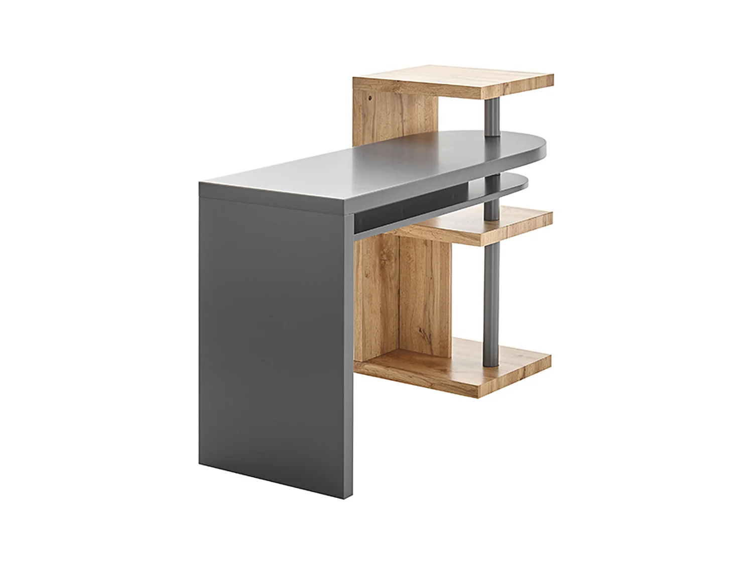 Bureau d'ordinateur pivotant coloris gris et chêne - Longueur 145 x Hauteur 94 x Profondeur 50 cm