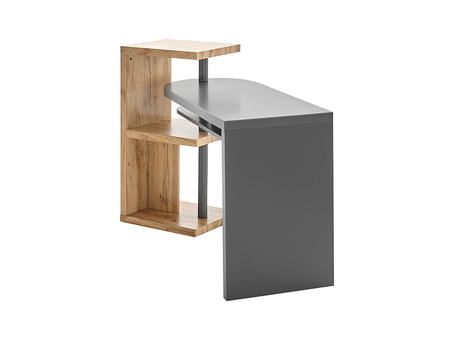 Bureau d'ordinateur pivotant coloris gris et chêne - Longueur 145 x Hauteur 94 x Profondeur 50 cm