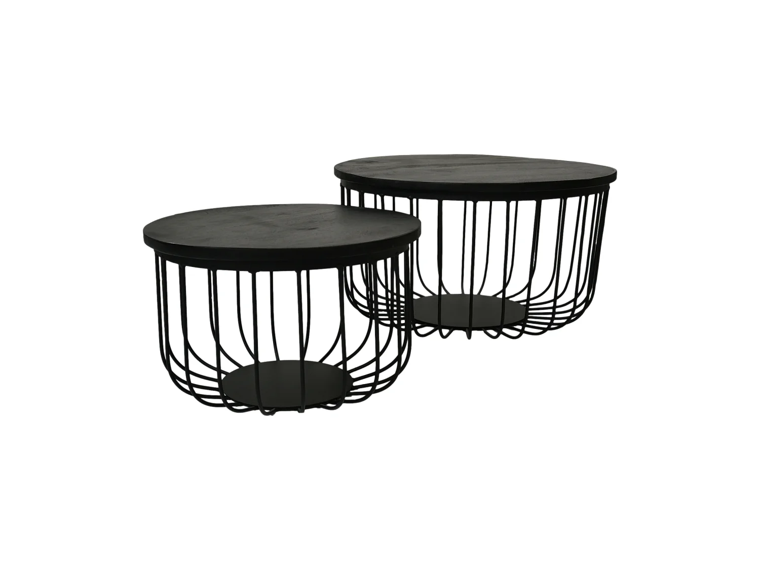 Maden - Set de 2 tables basses - Bois de manguier/fer - Noir - ø60x33/ø45x30cm