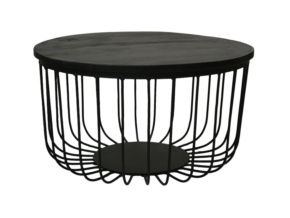 Maden - Set de 2 tables basses - Bois de manguier/fer - Noir - ø60x33/ø45x30cm