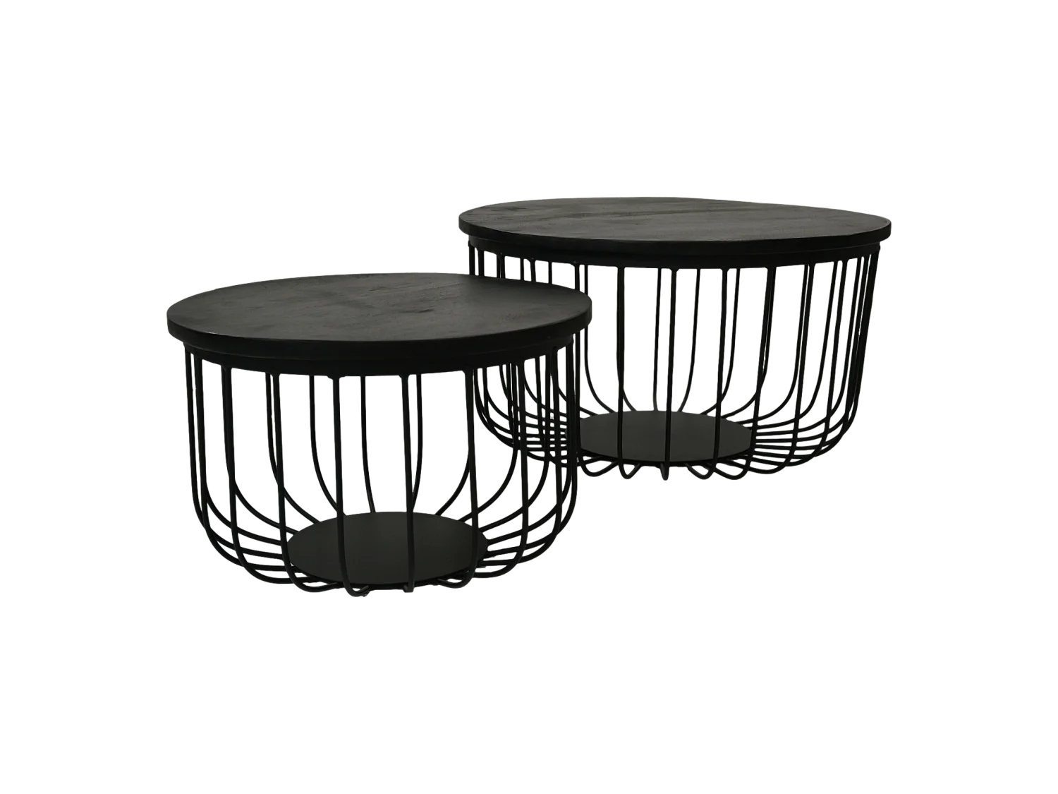 Maden - Set de 2 tables basses - Bois de manguier/fer - Noir - ø60x33/ø45x30cm