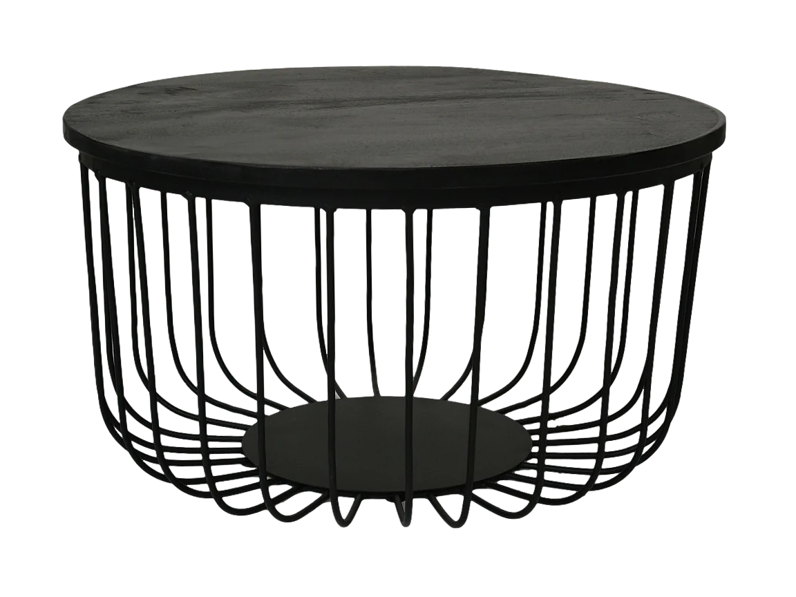 Maden - Set de 2 tables basses - Bois de manguier/fer - Noir - ø60x33/ø45x30cm