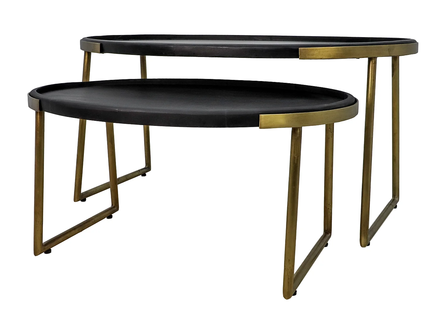 Ensemble de 2 tables basses ovales Paulson - Antique or 90*60*45+70*50*35