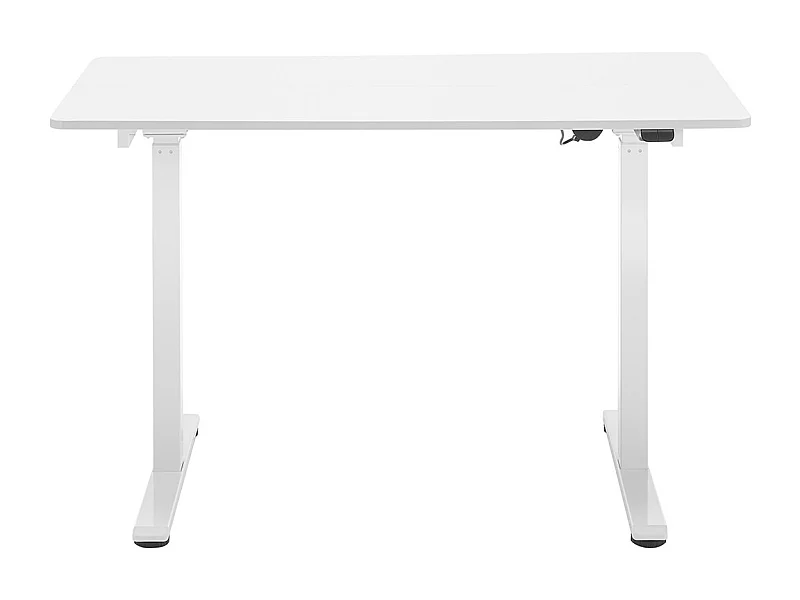 Bureau, meuble du bureau réglable en hauteur en bois et métal blanc - longueur 120 x hauteur 72-122 x profondeur 60 cm