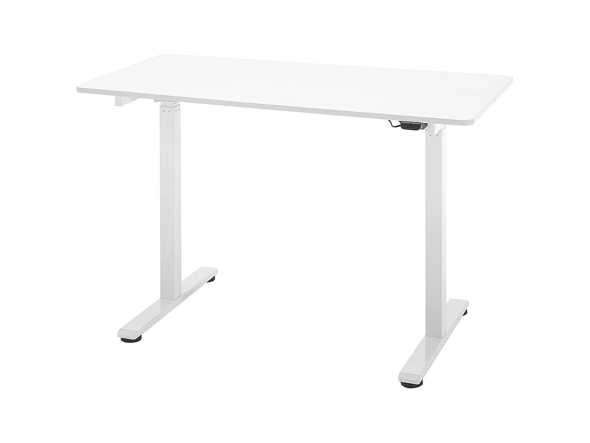 Bureau, meuble du bureau réglable en hauteur en bois et métal blanc - longueur 120 x hauteur 72-122 x profondeur 60 cm