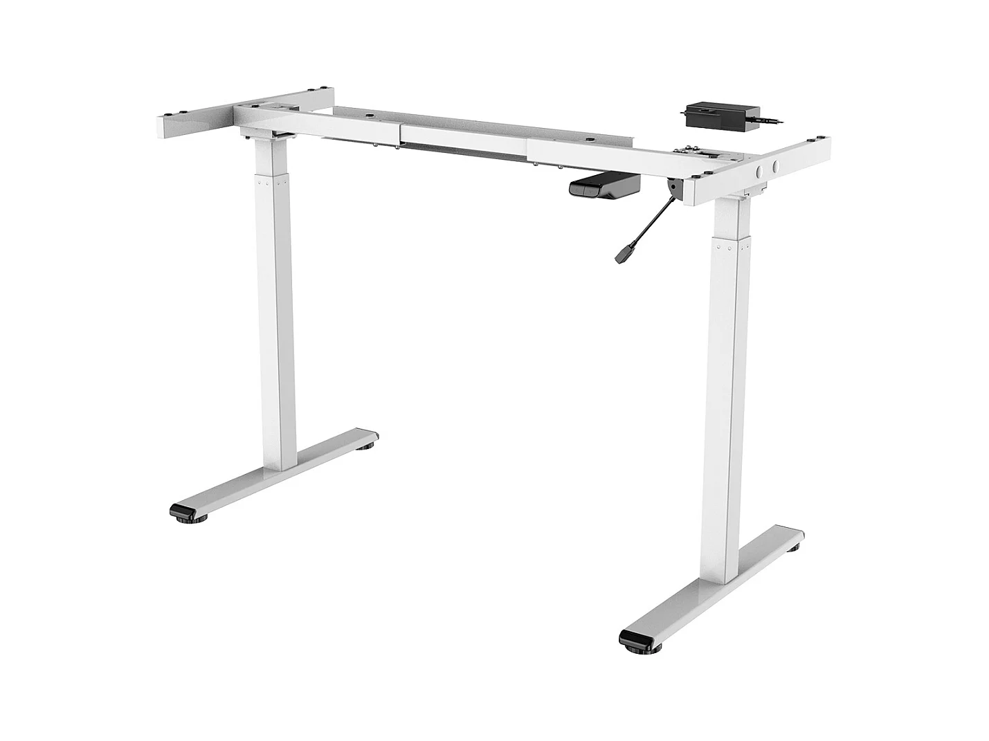 Bureau, meuble du bureau réglable en hauteur en bois et métal blanc - longueur 120 x hauteur 72-122 x profondeur 60 cm