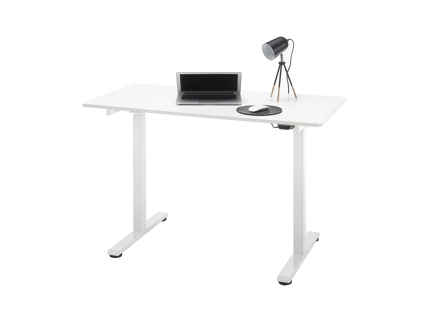 Bureau, meuble du bureau réglable en hauteur en bois et métal blanc - longueur 120 x hauteur 72-122 x profondeur 60 cm