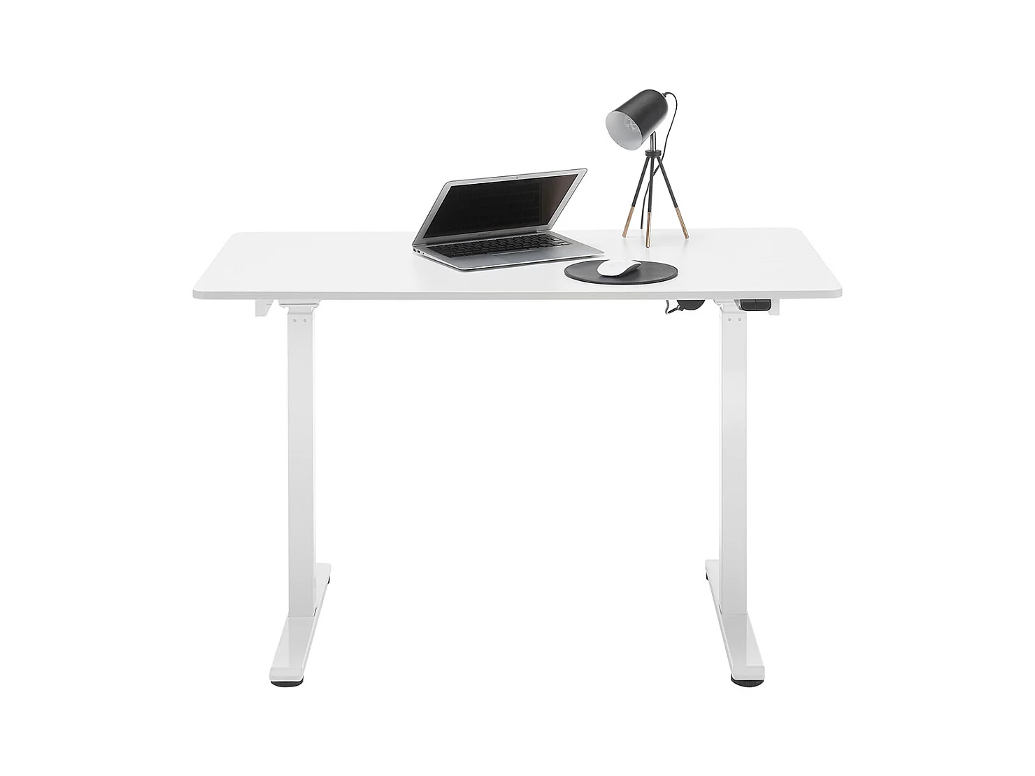 Bureau, meuble du bureau réglable en hauteur en bois et métal blanc - longueur 120 x hauteur 72-122 x profondeur 60 cm