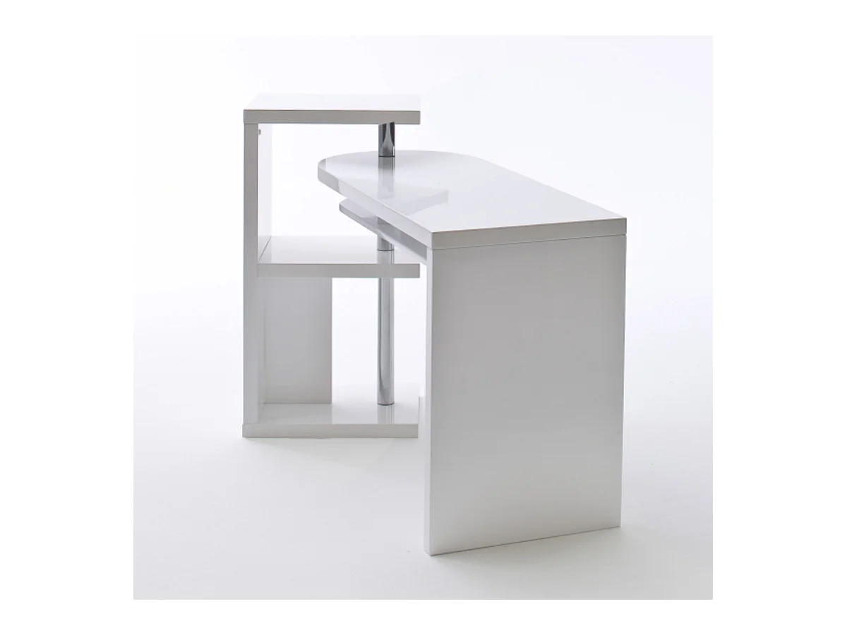 Table de bureau coloris blanc brillant, pieds en métal chromé - Longueur 145 x Hauteur 94 x Profondeur 50 cm
