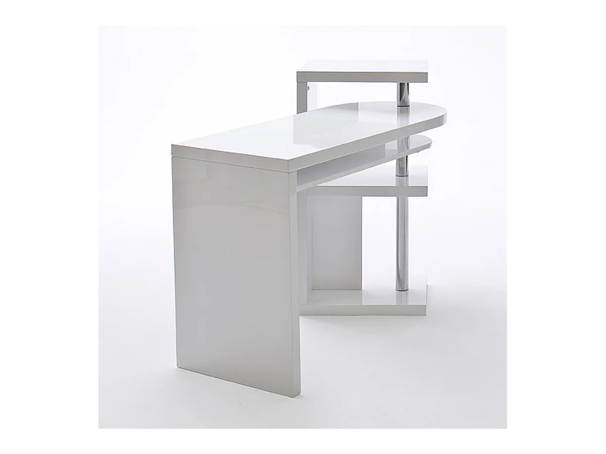 Table de bureau coloris blanc brillant, pieds en métal chromé - Longueur 145 x Hauteur 94 x Profondeur 50 cm