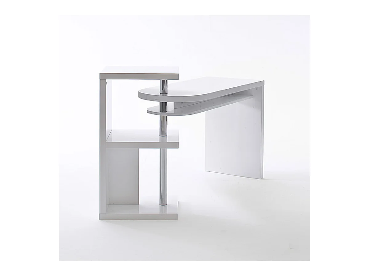 Table de bureau coloris blanc brillant, pieds en métal chromé - Longueur 145 x Hauteur 94 x Profondeur 50 cm