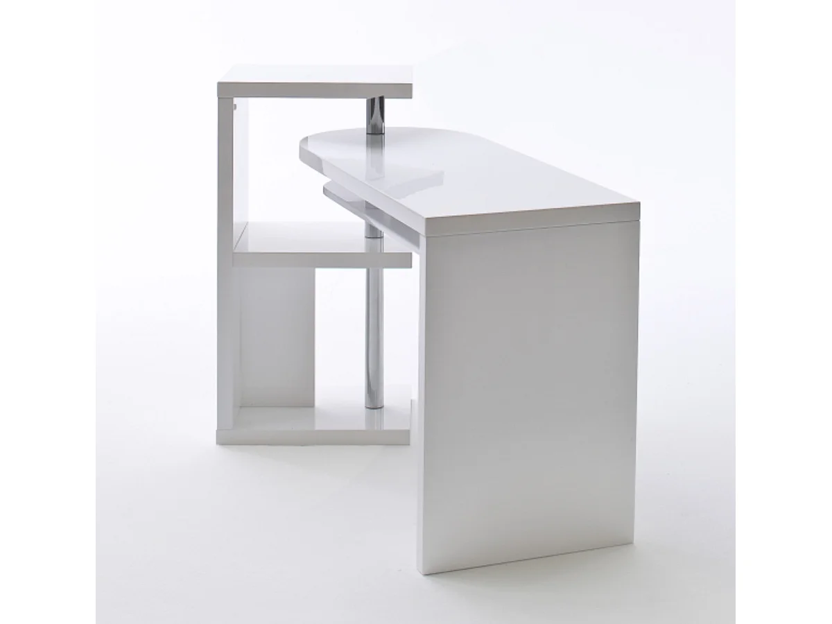Table de bureau coloris blanc brillant, pieds en métal chromé - Longueur 145 x Hauteur 94 x Profondeur 50 cm