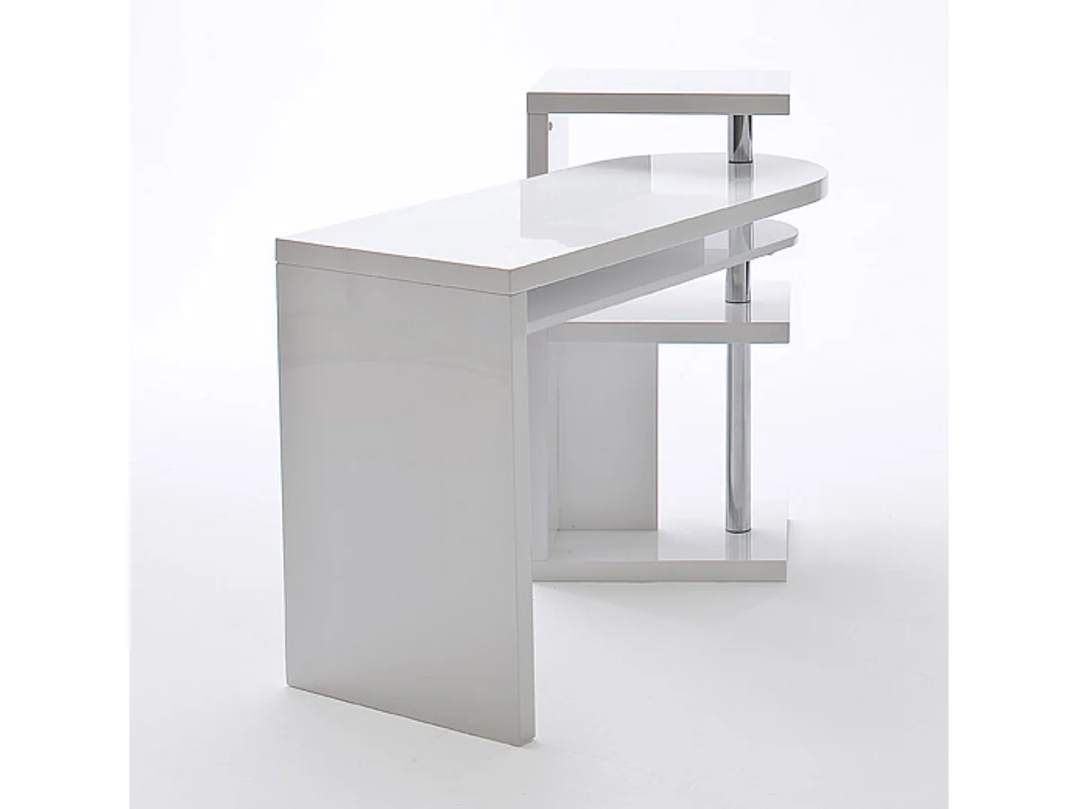 Table de bureau coloris blanc brillant, pieds en métal chromé - Longueur 145 x Hauteur 94 x Profondeur 50 cm
