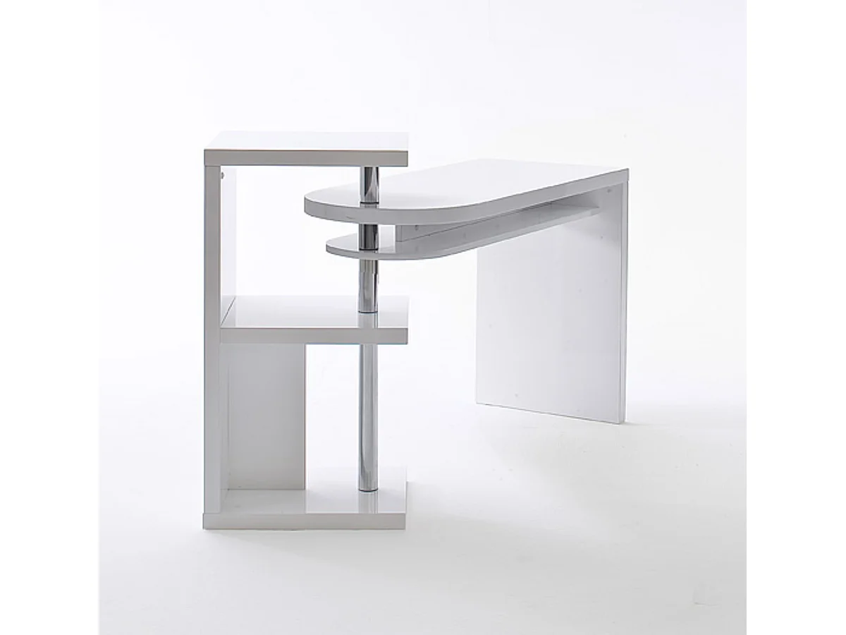 Table de bureau coloris blanc brillant, pieds en métal chromé - Longueur 145 x Hauteur 94 x Profondeur 50 cm