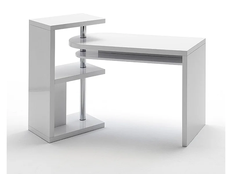 Table de bureau coloris blanc brillant, pieds en métal chromé - Longueur 145 x Hauteur 94 x Profondeur 50 cm