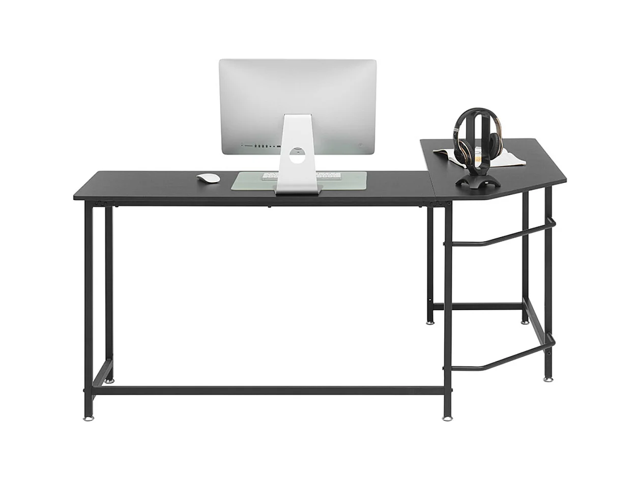 Bureau d'angle, table de bureau coloris noir - Longueur 168 x Hauteur 76 x Profondeur 129 cm