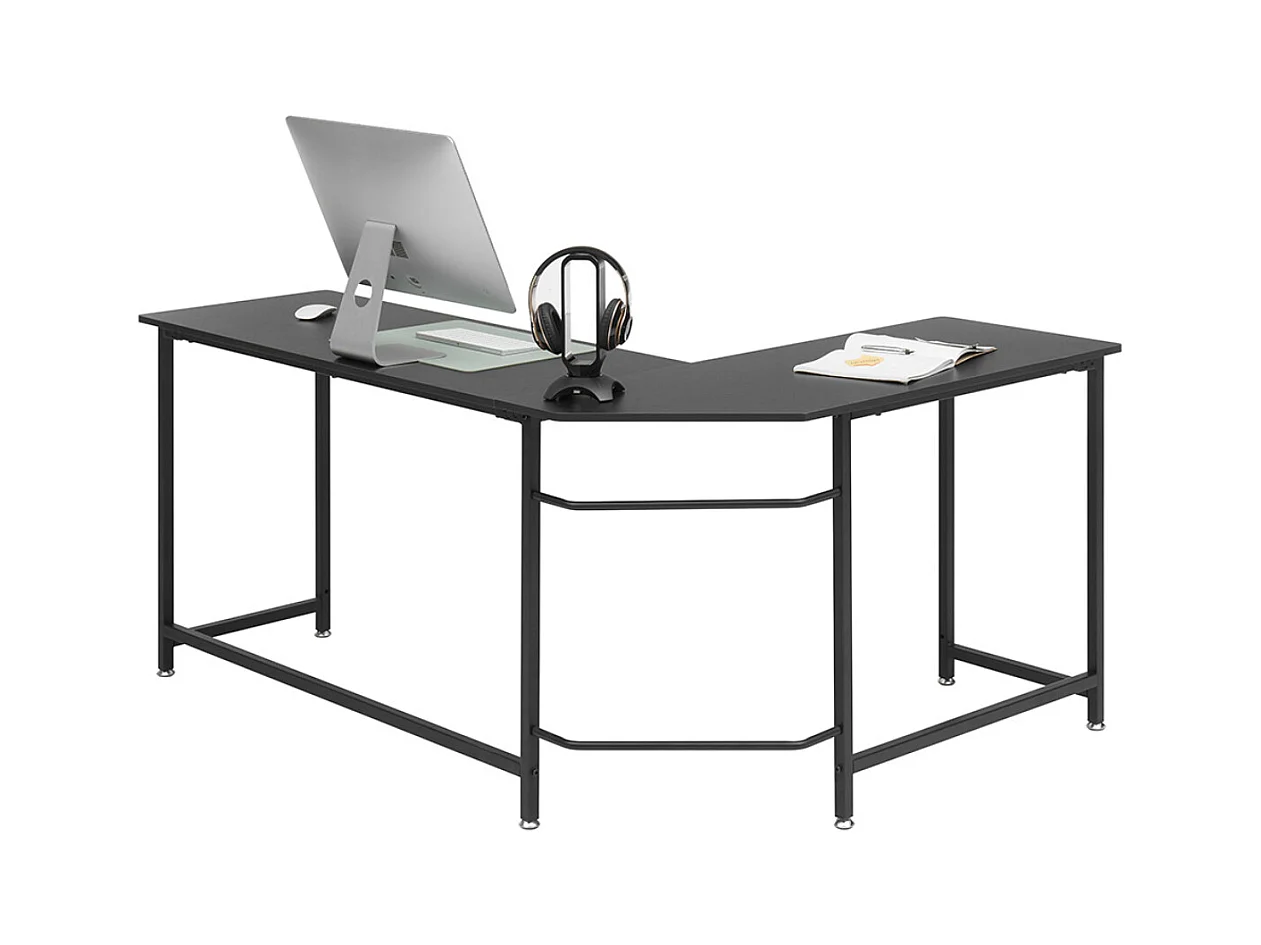 Bureau d'angle, table de bureau coloris noir - Longueur 168 x Hauteur 76 x Profondeur 129 cm