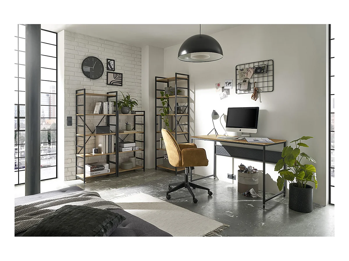 Table de bureau coloris chêne sauvage / Pieds en métal noir -Longueur 120 x Hauteur 74 x Profondeur 60 cm