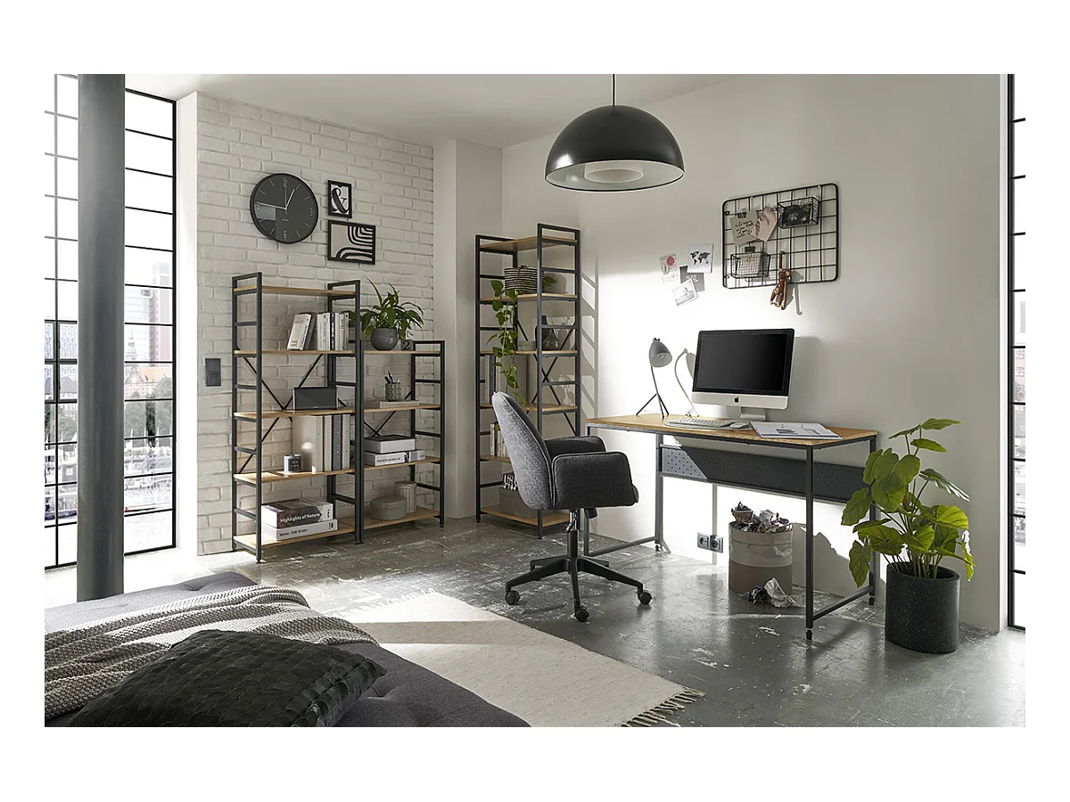 Table de bureau coloris chêne sauvage / Pieds en métal noir -Longueur 120 x Hauteur 74 x Profondeur 60 cm