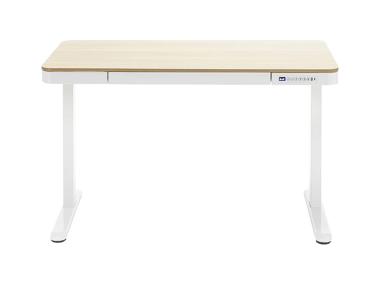 Bureau, meuble du bureau réglable en hauteur en bois et métal coloris blanc - longueur 120 x hauteur 72-122 x profondeur 60 cm