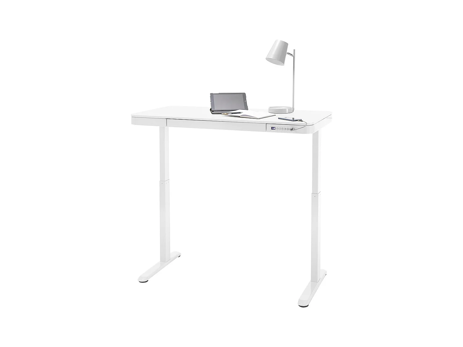Bureau, meuble du bureau réglable en hauteur en bois et métal coloris blanc - longueur 120 x hauteur 72-122 x profondeur 60 cm