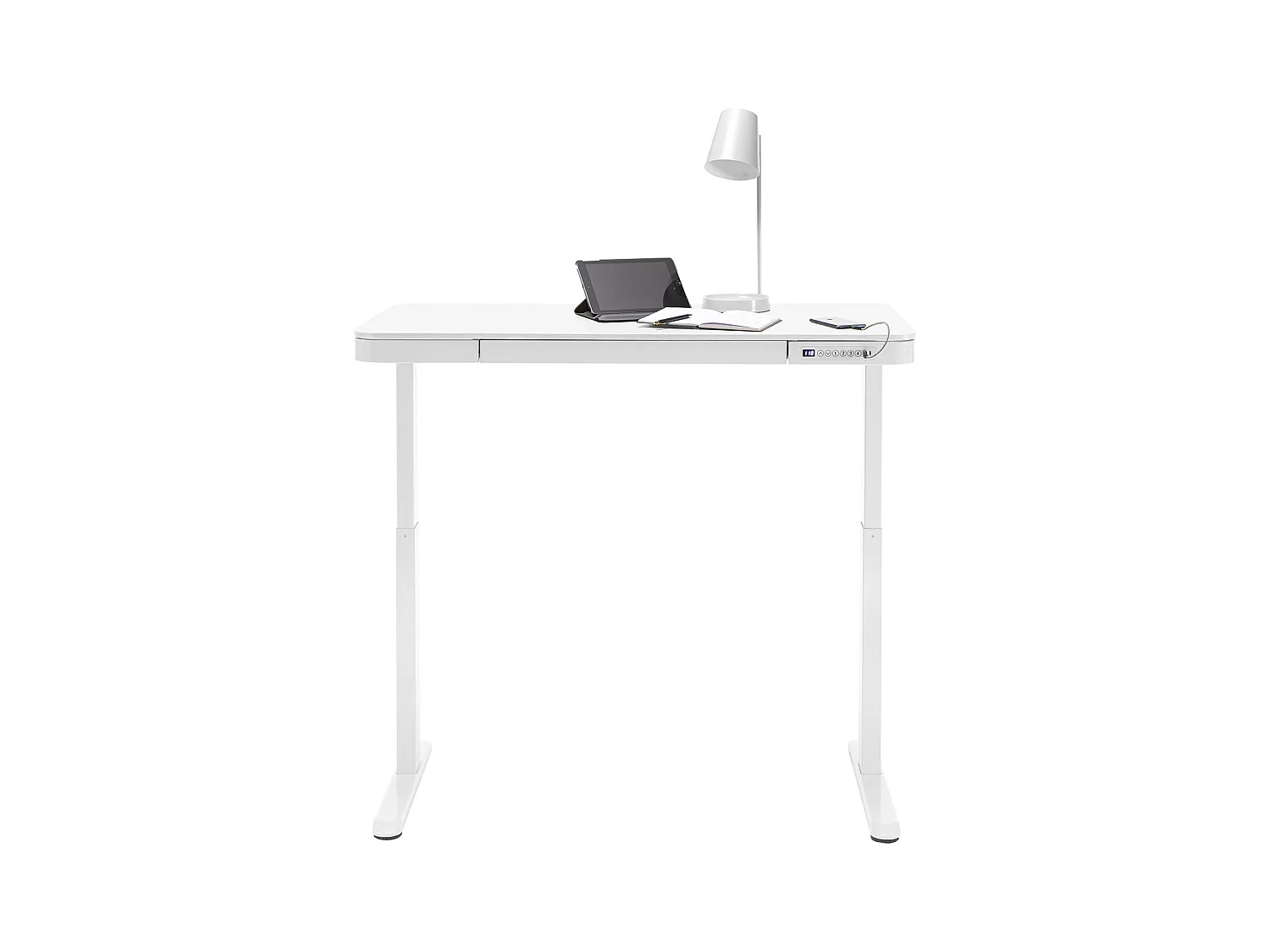 Bureau, meuble du bureau réglable en hauteur en bois et métal coloris blanc - longueur 120 x hauteur 72-122 x profondeur 60 cm
