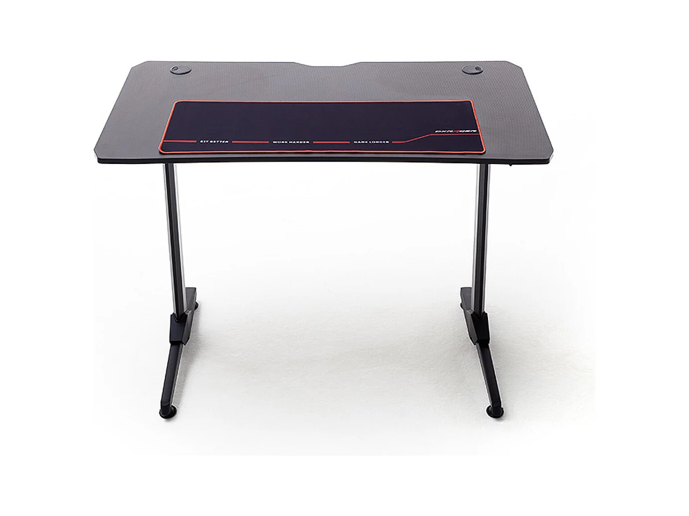 Table de bureau gamer, table de jeu en bois imitation carbone coloris noir / pieds en métal - Longueur 110 x Hauteur 75 x Profondeur 60 cm