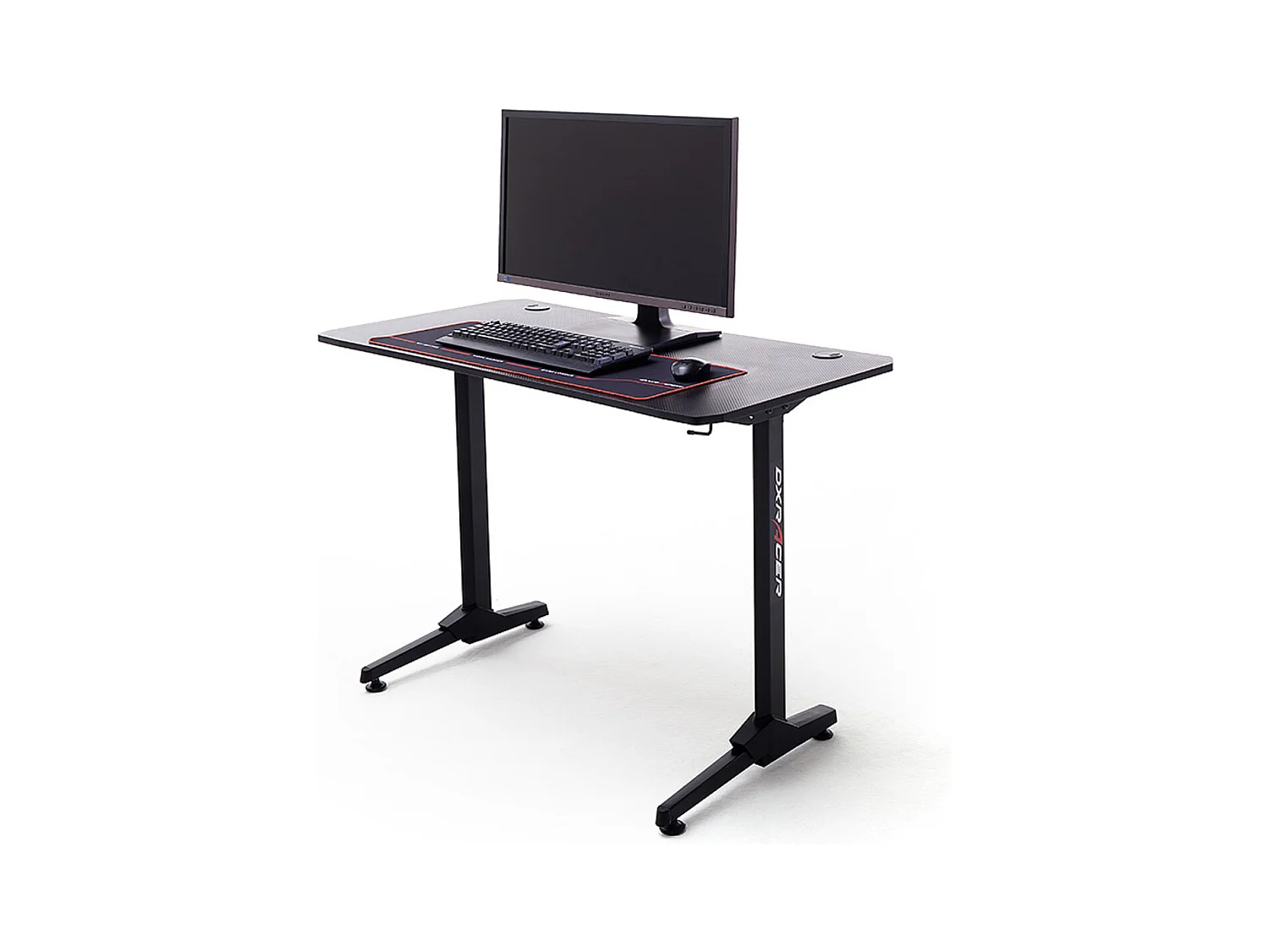 Table de bureau gamer, table de jeu en bois imitation carbone coloris noir / pieds en métal - Longueur 110 x Hauteur 75 x Profondeur 60 cm