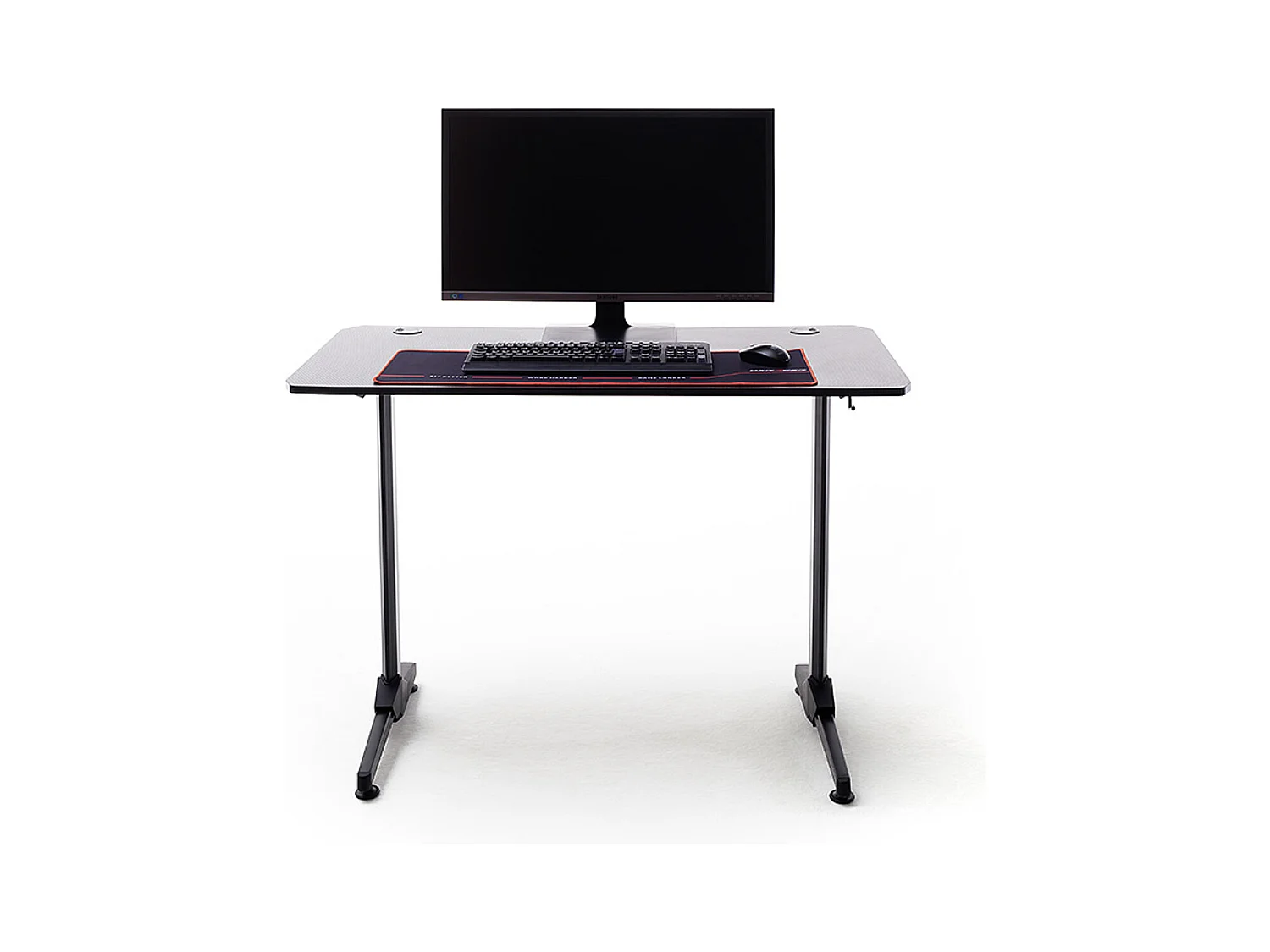 Table de bureau gamer, table de jeu en bois imitation carbone coloris noir / pieds en métal - Longueur 110 x Hauteur 75 x Profondeur 60 cm