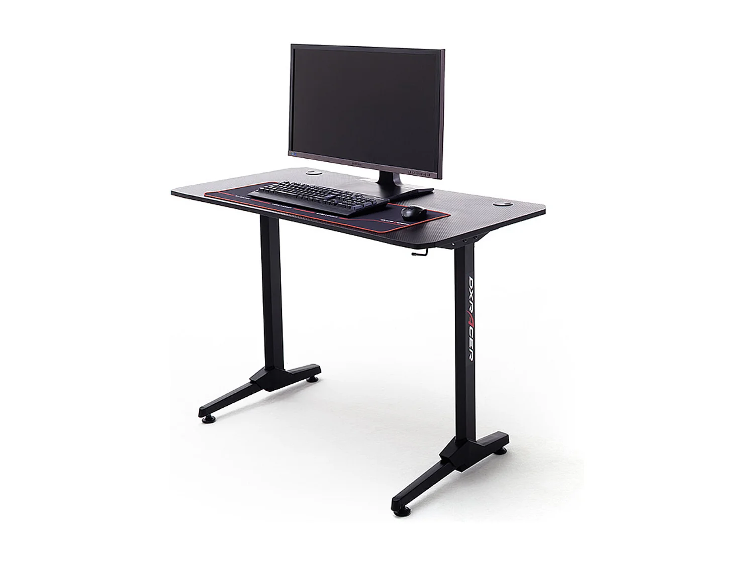 Table de bureau gamer, table de jeu en bois imitation carbone coloris noir / pieds en métal - Longueur 110 x Hauteur 75 x Profondeur 60 cm