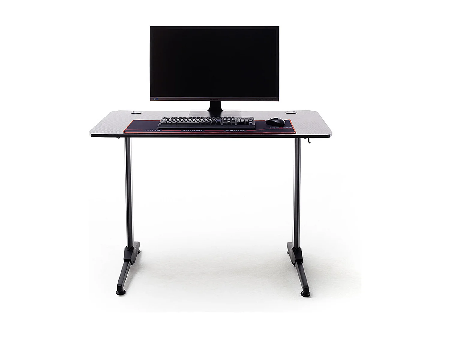 Table de bureau gamer, table de jeu en bois imitation carbone coloris noir / pieds en métal - Longueur 110 x Hauteur 75 x Profondeur 60 cm