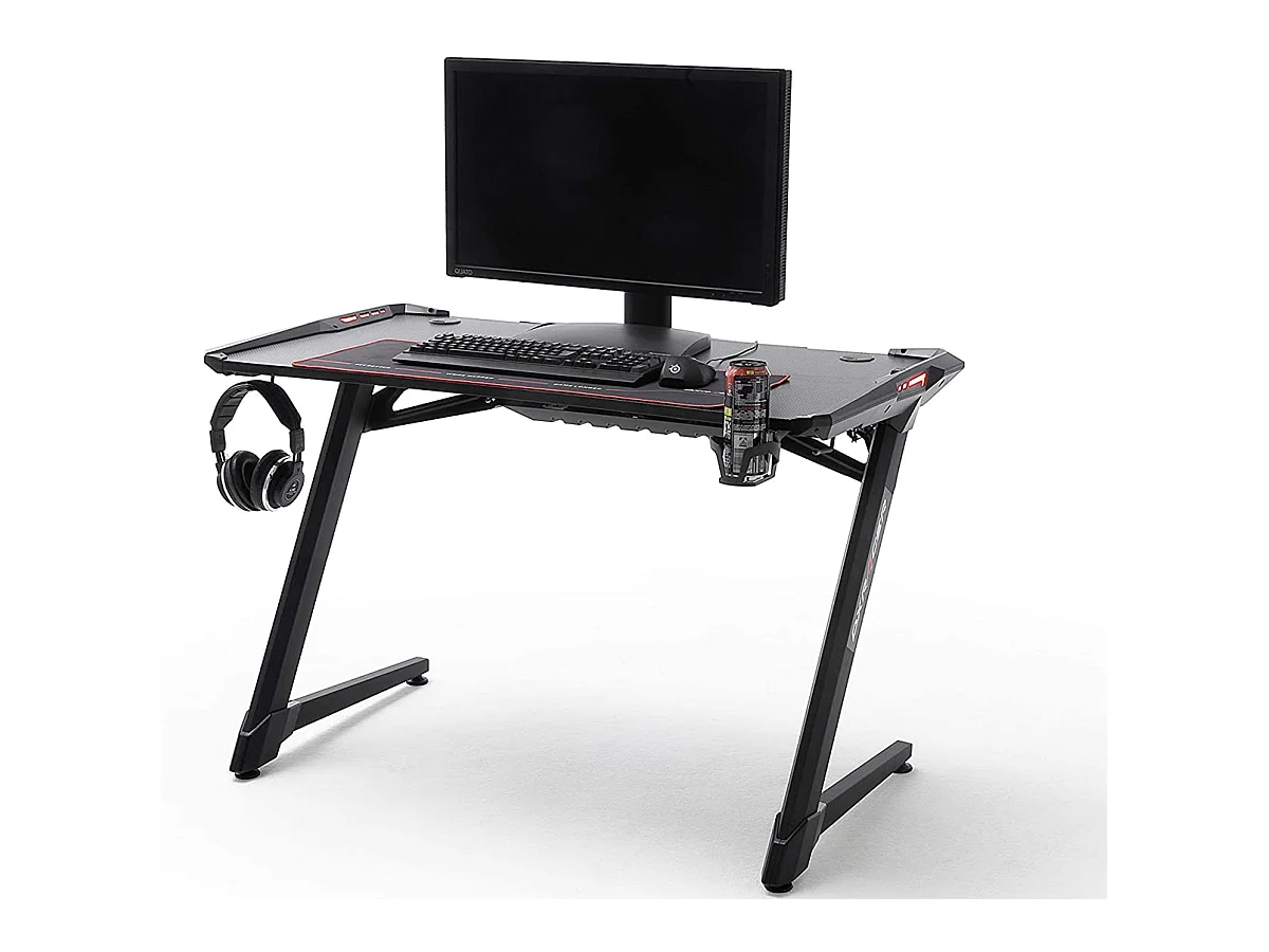 Table de jeu / bureau de jeu à éclairage changeant de couleur LED noir - Longueur 120 x Hauteur 77 x Profondeur 64 cm