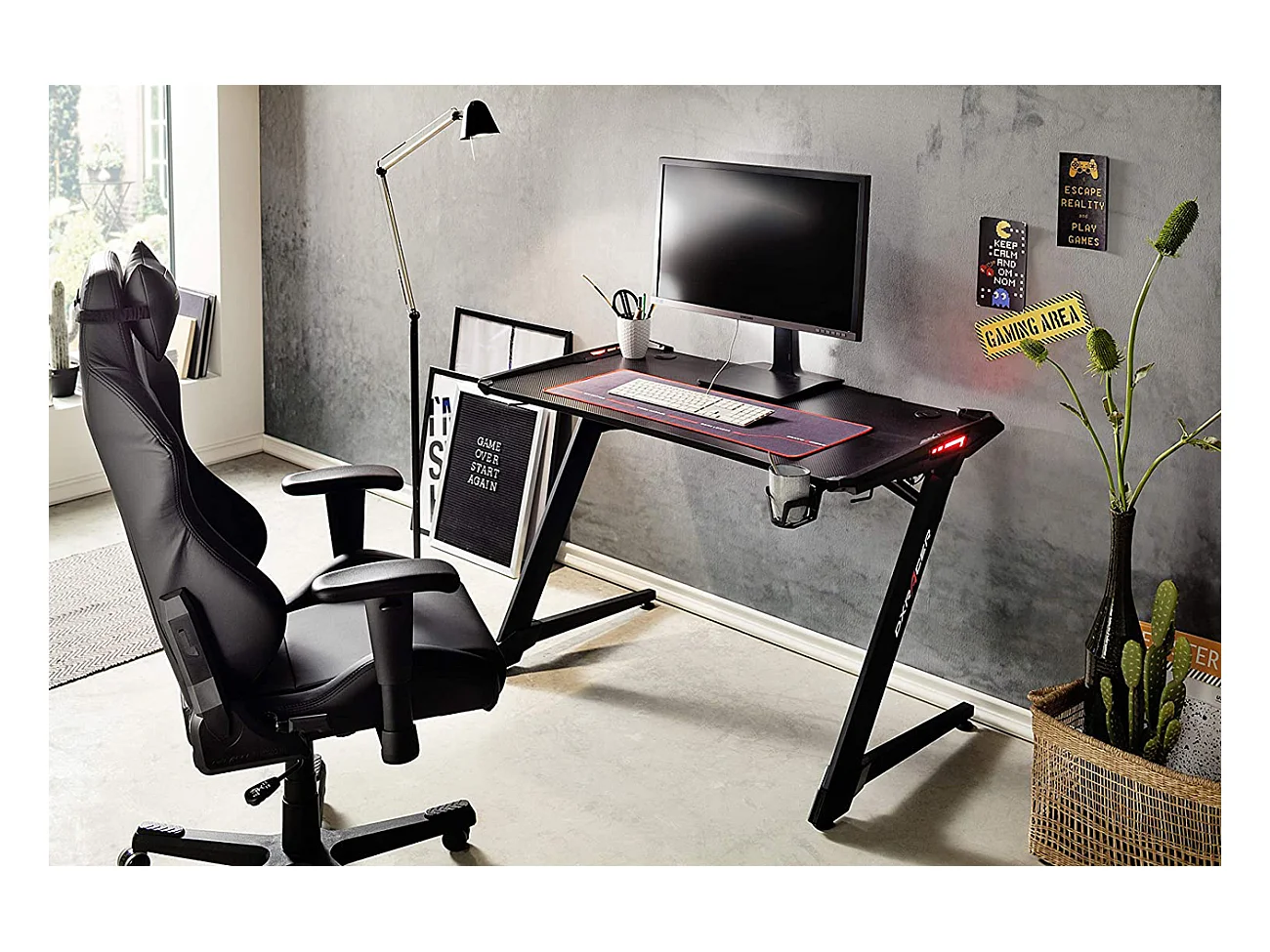 Table de jeu / bureau de jeu à éclairage changeant de couleur LED noir - Longueur 120 x Hauteur 77 x Profondeur 64 cm