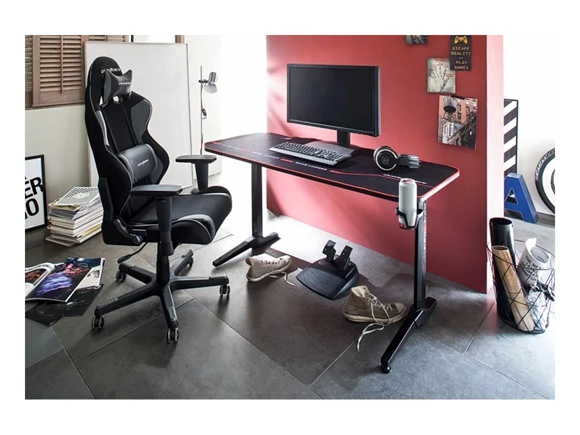 Table de jeu / bureau de jeu en métal coloris noir - Longueur 140 x Hauteur 75 x Profondeur 65 cm