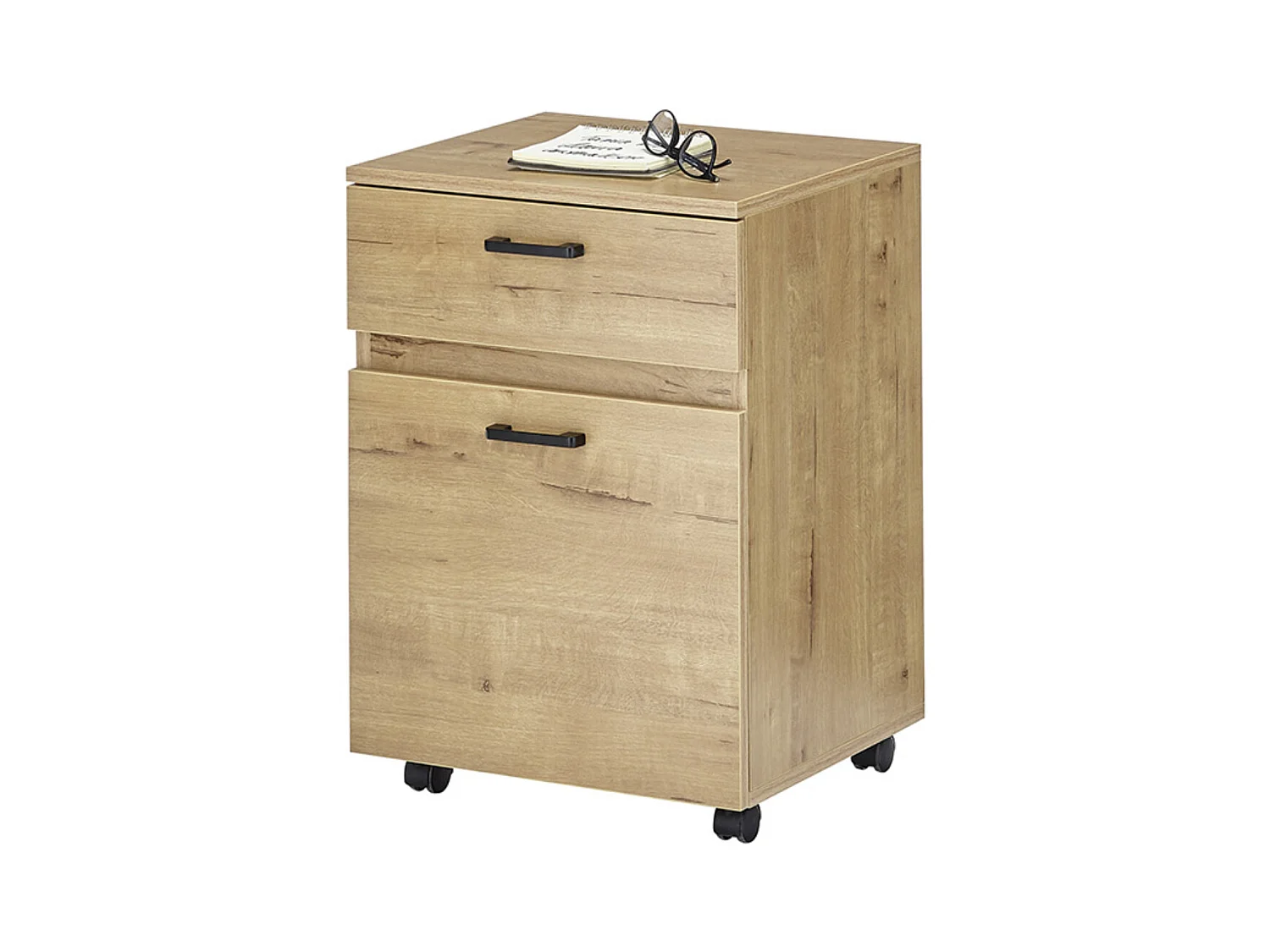 Caisson de bureau coloris chêne et métal noir - Longueur 45 x Hauteur 65 x Profondeur 40 cm