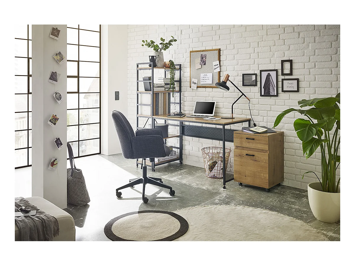 Caisson de bureau coloris chêne et métal noir - Longueur 45 x Hauteur 65 x Profondeur 40 cm